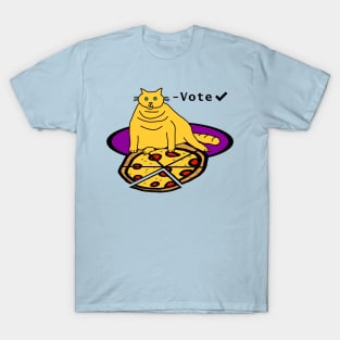 Chonk Cat with Pizza says Vote T-Shirt